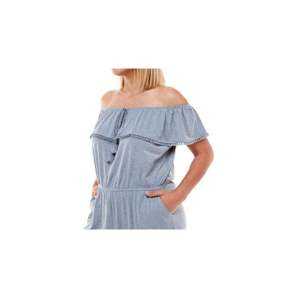 PLANET GOLD PLUS Womens Gray Tie  Crochet Trim Straight leg Jumpsuit Plus 1X - Picture 2 of 4